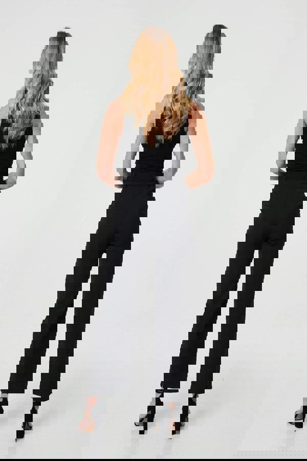 Black | Tie Front High Waist Straight Trousers
