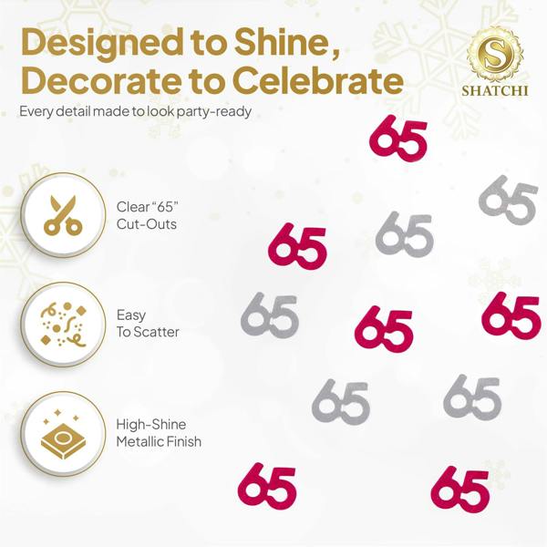 65th Birthday Pink and Silver Foil Confetti Decoration Set, Metallic Table Scatter for Parties image 3