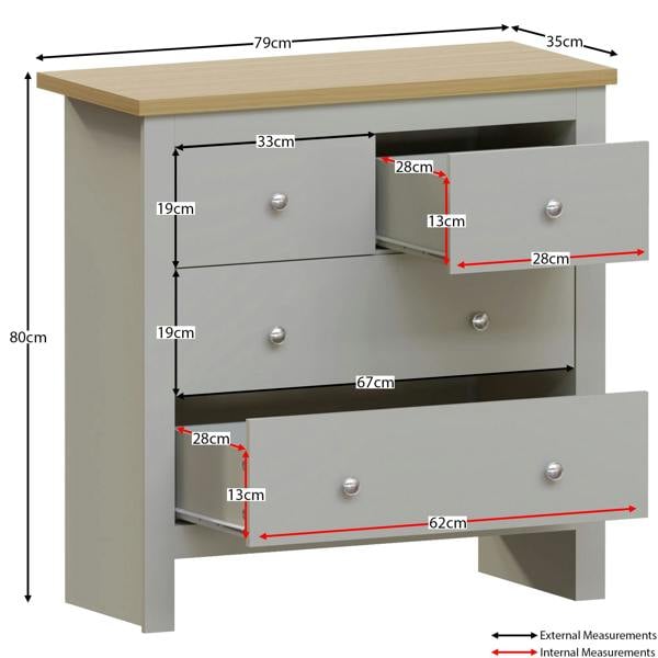 Vida Designs Arlington 2+2 Drawer Chest, Grey