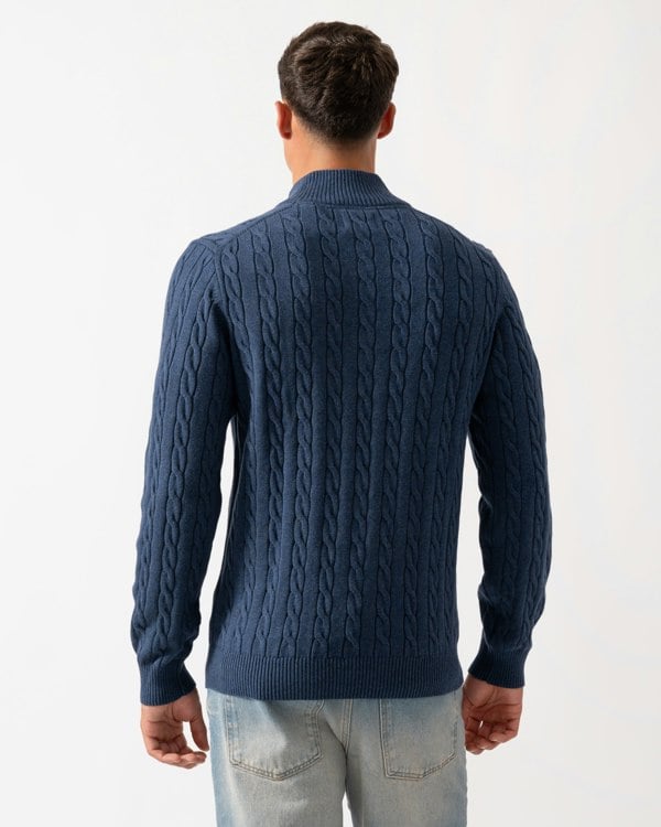 GANT Mens Cotton Cable Half Zip Jumper - 902 Dark Jeansblue Melange