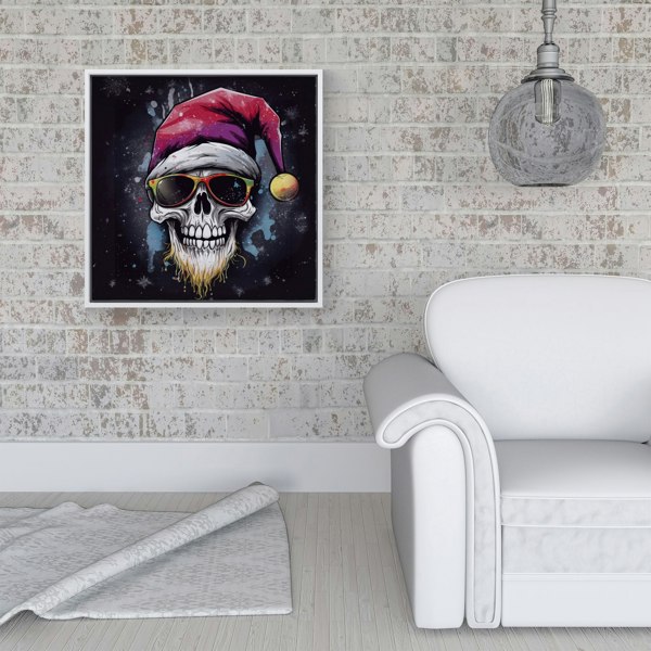 Warren Reed Happy Santa Skull Splash Art Framed Canvas