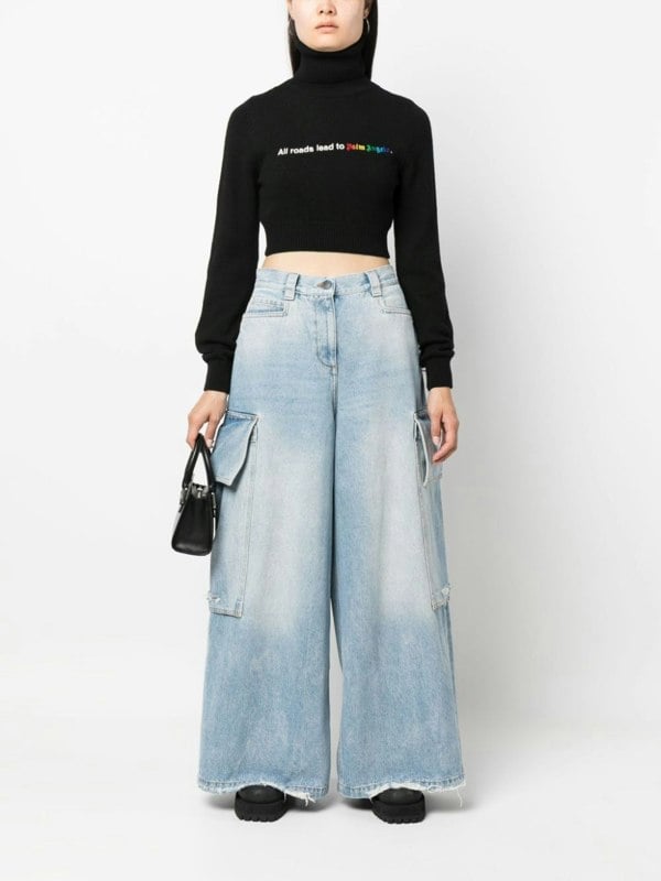 Palm Angels All Roads Cropped Turtleneck Jumper Black - Supplied FashionPALM ANGELS
