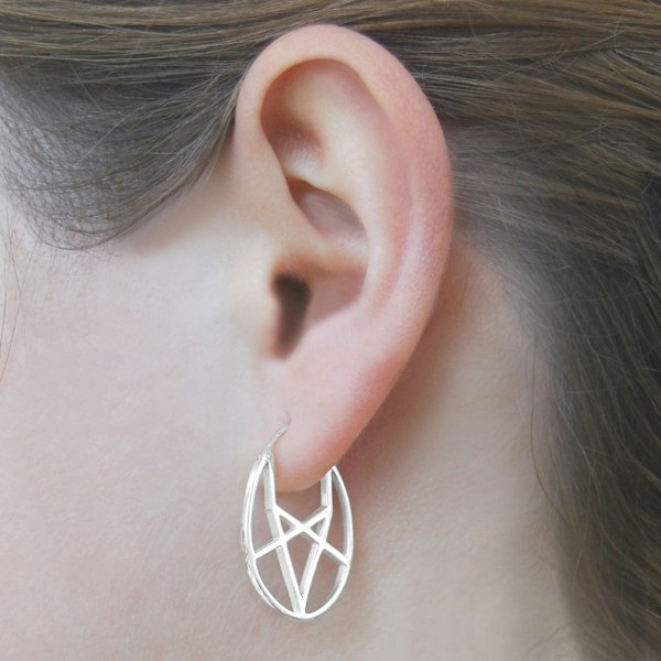 Oval Geometric Silver Hoop Earrings