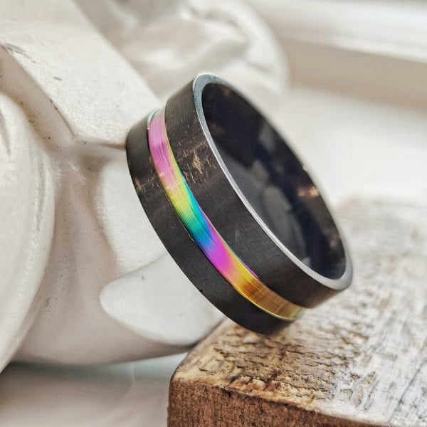 The Colourful Aura 8mm Stainless Steel Unicorn Rainbow Unisex Thumb Band Ring