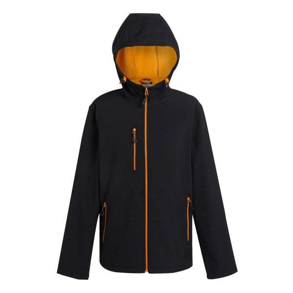 Regatta Men's Navigate 2 Layer Soft Shell Jacket - Black/Orange Pop