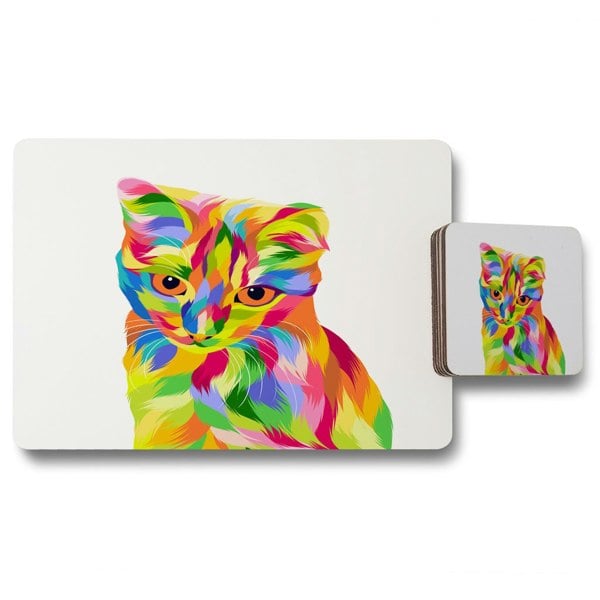 Benjamin Tate Design Animal Cat Illustration Pop Art (Placemat & Coaster Set)