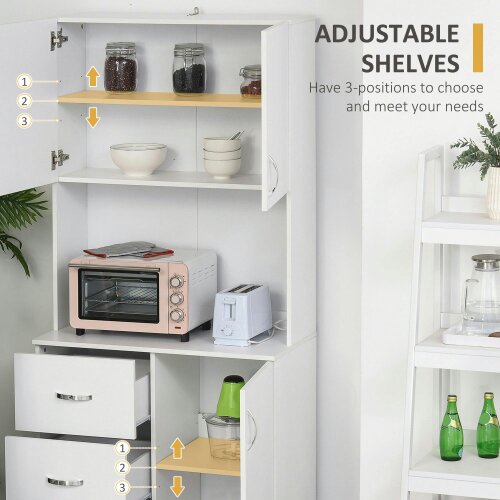 Wyld Haus Dika Wooden White Tall Kitchen Storage Cabinet With Doors Drawers And Adjustable Shelving 183.5 cm