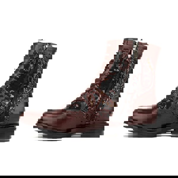 Embassy London Mantis - Floral & Burgundy - Women's above-the-ankle lace-up boot with brogue & paisley detailing