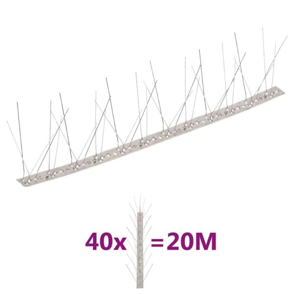 Berkfield 5-row Stainless Steel Bird & Pigeon Spikes Set of 40 20 m