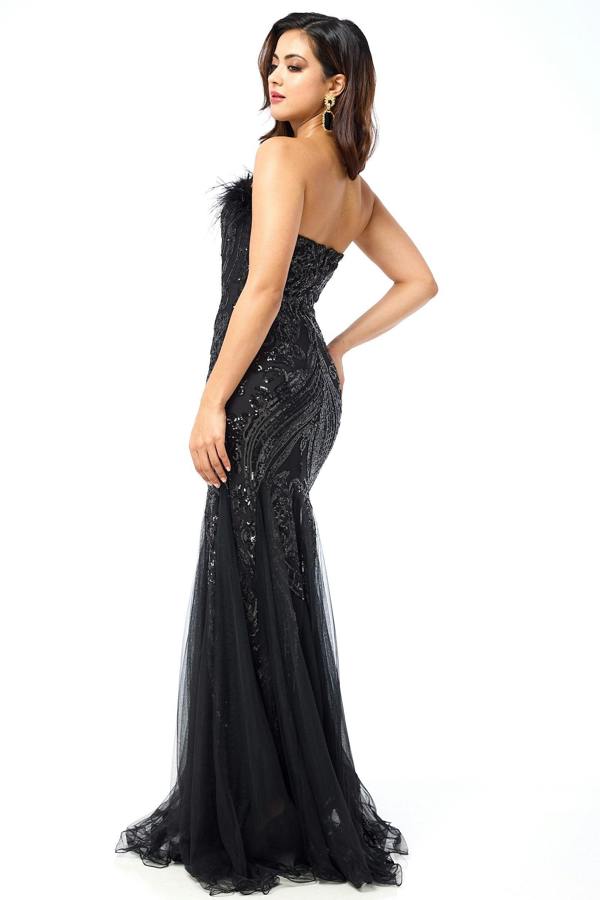 LuvForever Renisa - Black Bandeau Sequin Maxi Dress