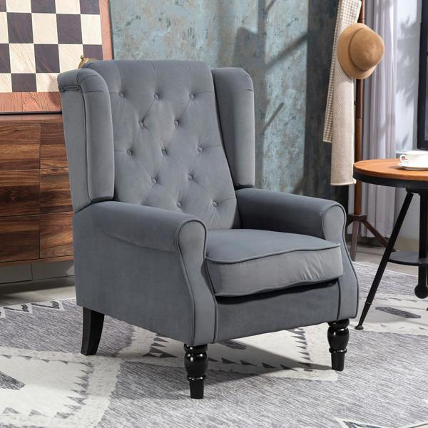 HOMCOM Accent Armchair Home Furniture Retro Tufted Club Fabric Blue - Grey