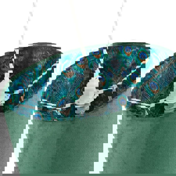 Forest Green Velvet Lamp Shade with Colourful Peacock Feather Inner Image 3