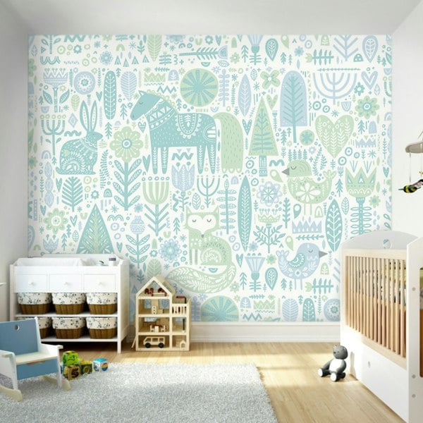 Origin Murals Scandi Forest Animals Wall Mural - Blue