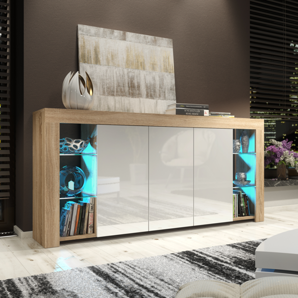 Mex Furniture Exclusive 164cm Modern Sideboard TV Unit Display Cabinet Cupboard High Gloss Doors