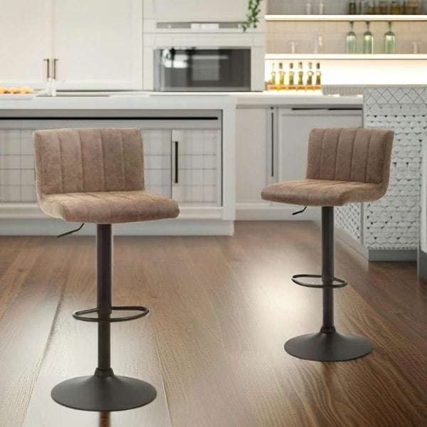 Rafaelo Mobilia Set Of 2 Adjustable Height Swivel Bar Stools Matte Suede Brown