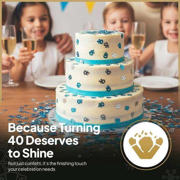 40th Birthday Blue & Silver Metallic Confetti Table Decoration Pack, Foil Finish image 7