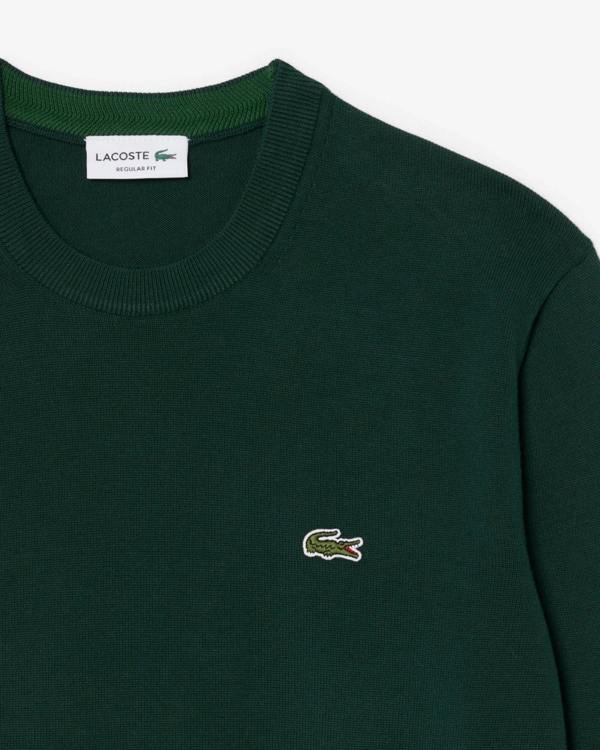 Lacoste Mens Organic Cotton Crew Neck Sweater - Sinople YZP | CHO | Designer Mens Crew Neck Sweatshirts