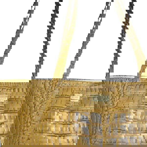 Assots London 'AGNES' Ochre Mustard Croc Real Leather Designer Tote Bag