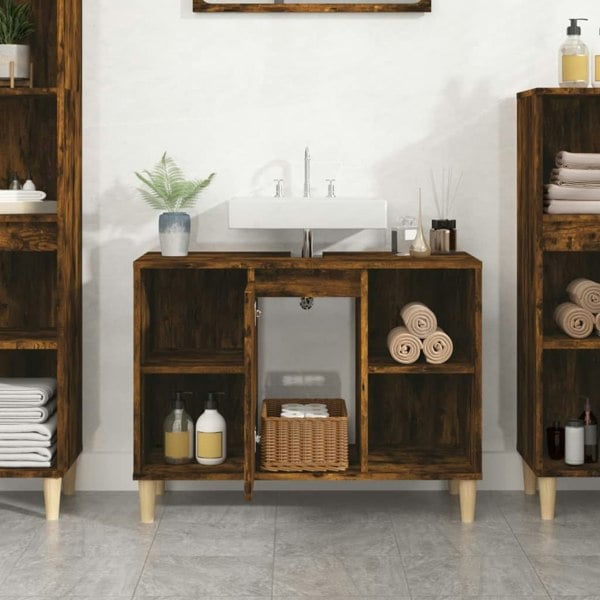 Berkfield Sink Cabinet Smoked Oak 80x33x60 cm Engineered Wood
