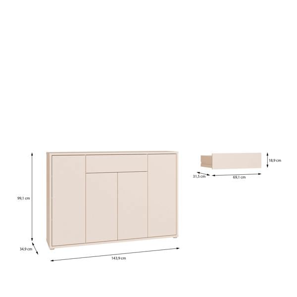 Furniture To Go Alice Springs Sideboard with 4 Doors Push-to-Open & 1 Centralised Drawer Push-to-Open in Sand