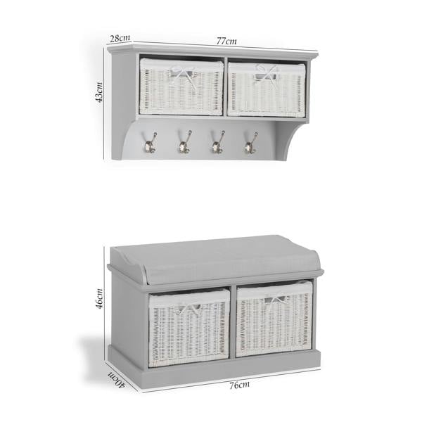 Statement Furniture Tetbury Small Hallway Set with Storage Baskets and Cushion Seat