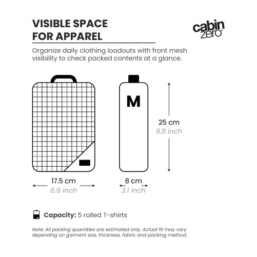 CabinZero Classic Packing Cube (Medium), Rollable Organiser with Mesh Window for Essentials