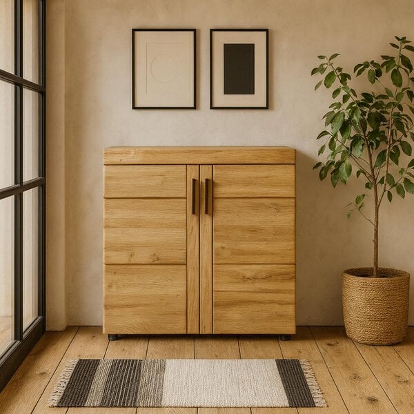 Wyld Haus Cortina 2 Door Grandson Oak Wood Shoe Cabinet