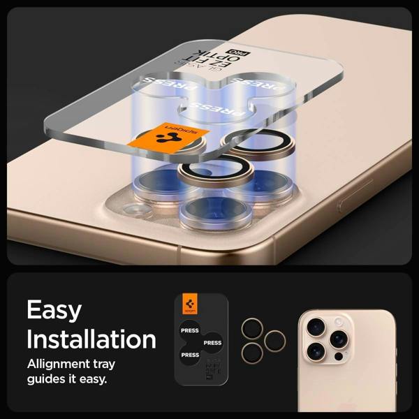 Spigen Optik Pro Glastr EZ Fit Camera Protector 2 Pack for iPhone 16/17 Pro 6.3" and 16/17 Pro Max 6.9" Desert Titanium - AGL08862