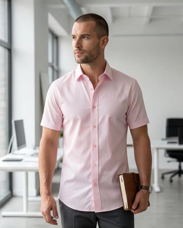 Pamoni Soft Pink Fine Cotton Short-Sleeve Shirt