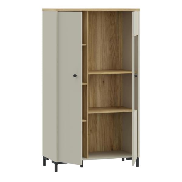 Furniture To Go Bixbite Display Cabinet with Fluted Detail, Doors & Open Shelving in Mauvella Oak and Sand