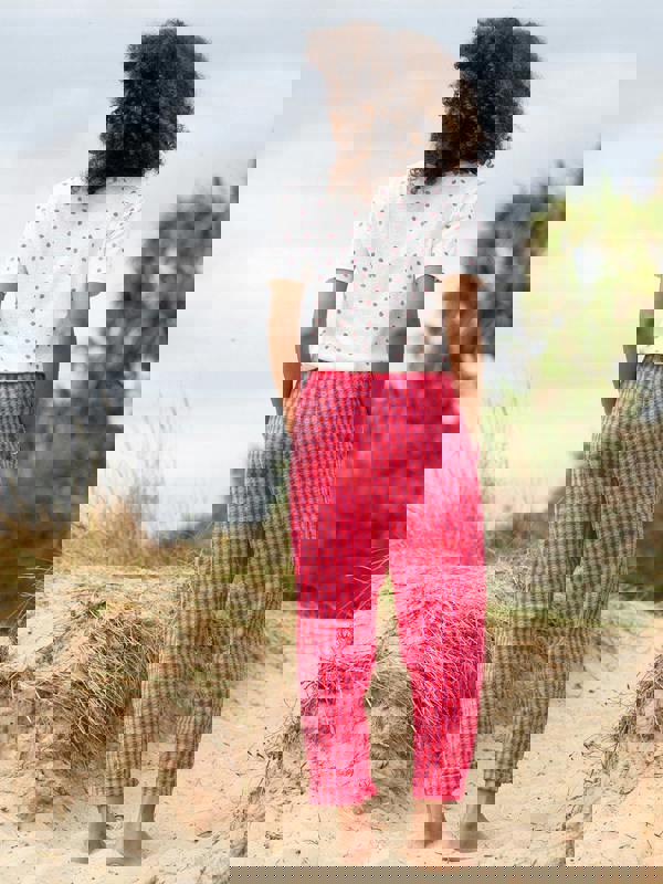 Kite Womens Organic Rixon Barrel Leg Seersucker Ankle Grazer Trousers Gingham