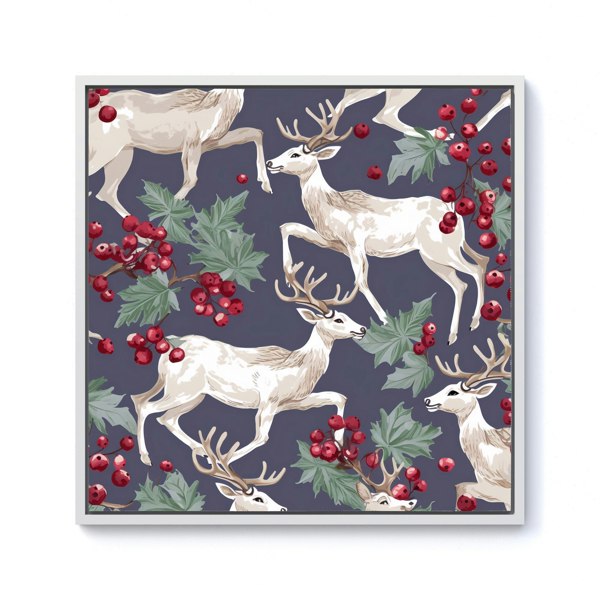 Warren Reed Reindeers And Holly Framed Canvas