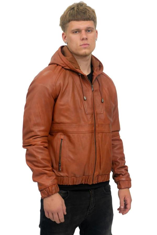 Infinity Leather Men’s Casual Leather Hooded Bomber Jacket-Odesa