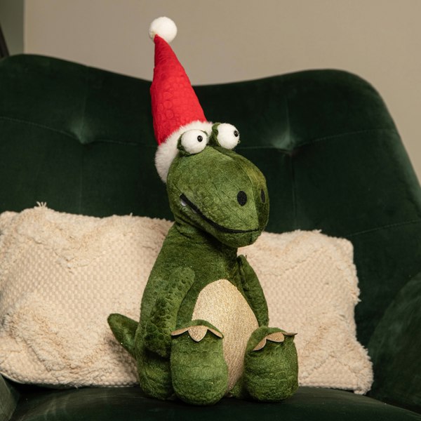 Samuel Alexander 48cm Green Sitting Christmas Dinosaur with Santa Hat