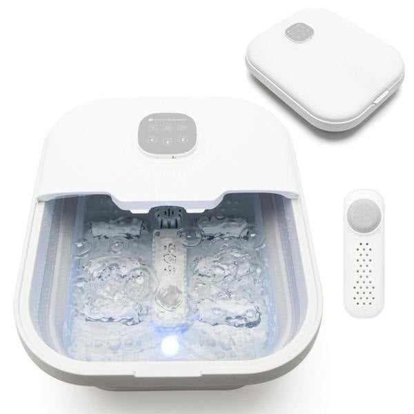 The Rio Deluxe Foldaway Foot Spa Bath offers bubbling water, a digital touch panel, a separate white cover, and a removable filter—ideal for relaxing and indulgent foot treatments at home.