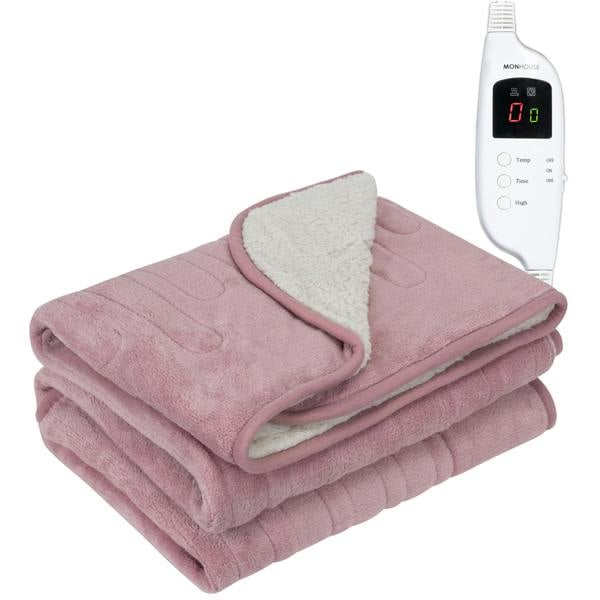 MONHOUSE Heated Electric Throw 9H Timer 9 Heat Setting Shearling Fleece Blanket