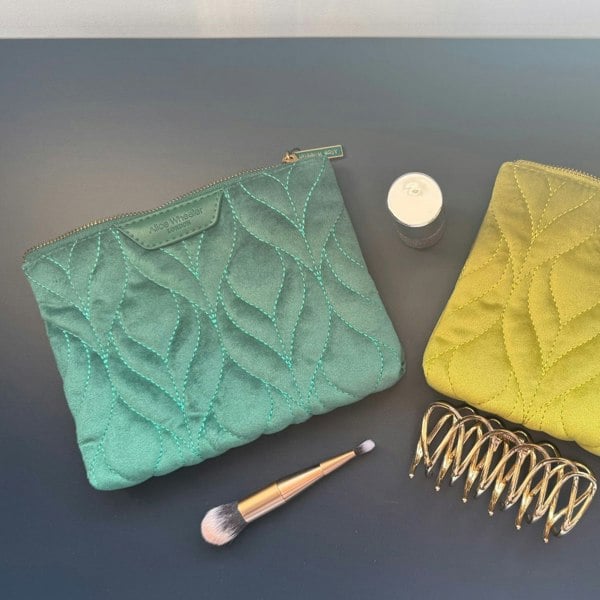 Alice Wheeler Velvet Quilted Makeup Pouch – Compact Cosmetic Bag