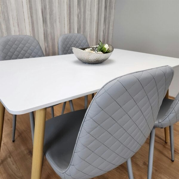 Kosy Koala Wooden Dining Table with 4 Grey Gem Patterned Chairs White Table with Grey Chairs