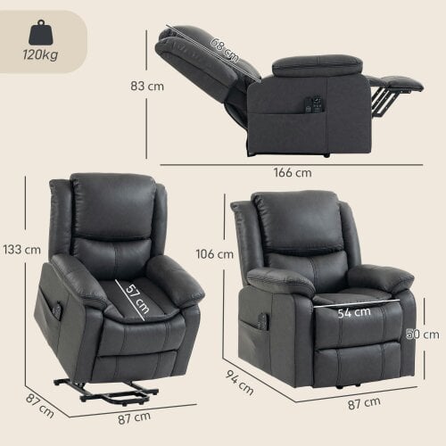 HOMCOM Riser Recliner Chair with Massage and Heat for Elderly, Charcoal Grey