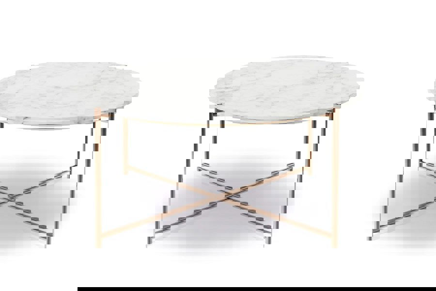 Adriana Small Round Coffee Table with Bronze Frame and White Marble Top by Gillmore British Design © GillmoreSPACE Ltd