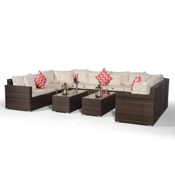 Giardino Santorini U Shape Modular 8 Seat Rattan Sofa Set With 2 Large Coffee Tables