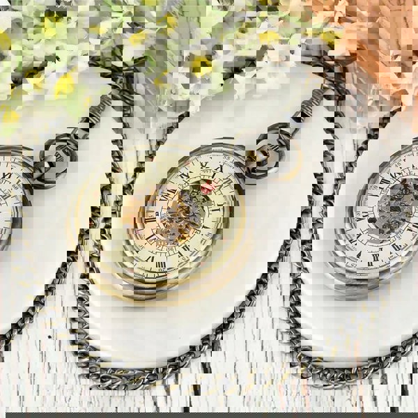 TruClothing Mechanical Skeleton Open Face Antique Pocket Watch