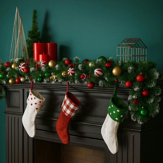 Neo Garland Wreath Candy Cane Baubles Garland Festive Foliage PVC Christmas Decoration