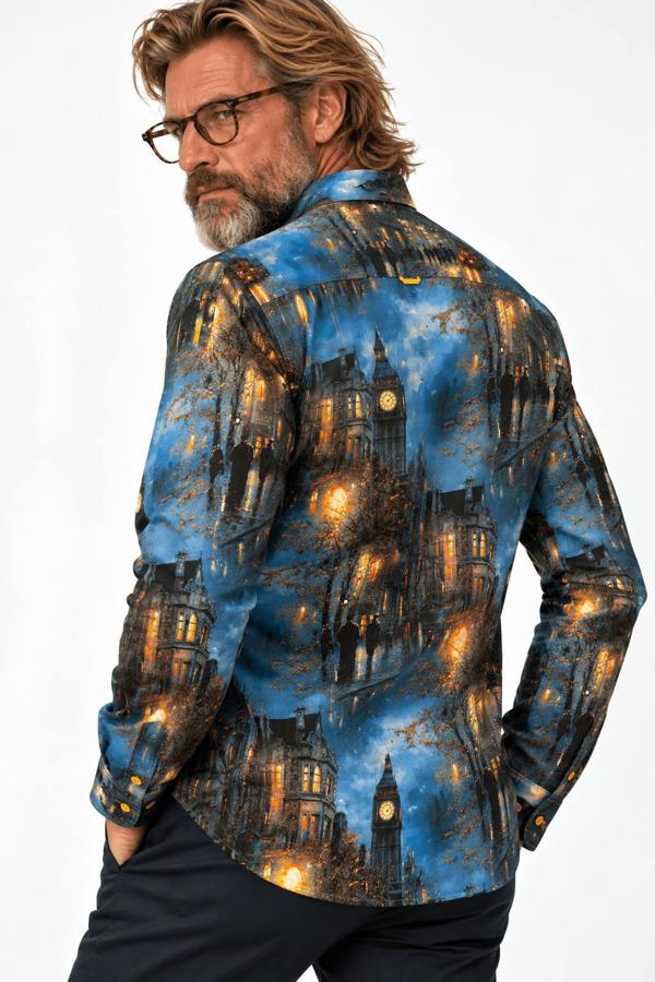 Navy London Print Shirt - Claudio Lugli Shirts