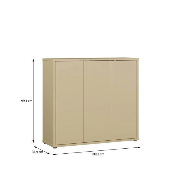 Furniture To Go Alice Springs Shoe Cabinet with 3 Doors Push-to-Open in Butter Yellow