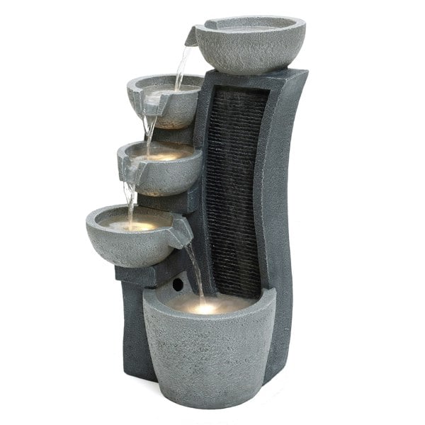 LuxenHome Pot Cascading Outdoor Garden Water Feature with LED Lights