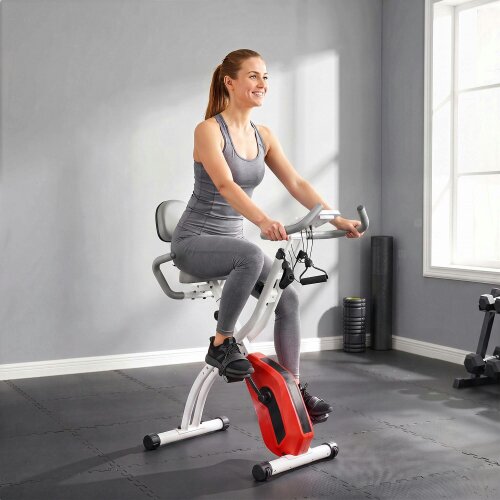 SPORTNOW 4-In-1 Folding Exercise Bike with Resistance Bands - Orange