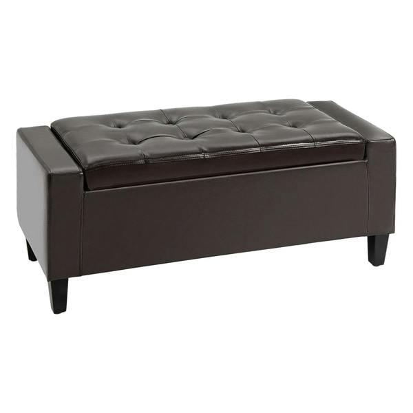 Tufted PU leather storage ottoman bench with flipping top, dark brown and sturdy legs