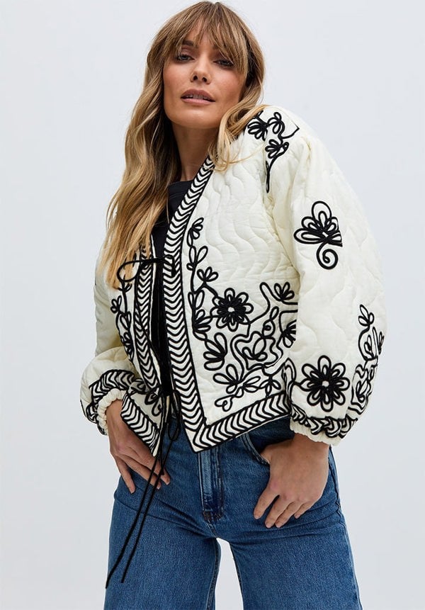 Fran Quilted All Over Embroidered Jacket In White - image 2