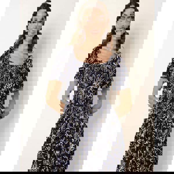 Blue Vanilla Shirred Drop Waist Midi Dress